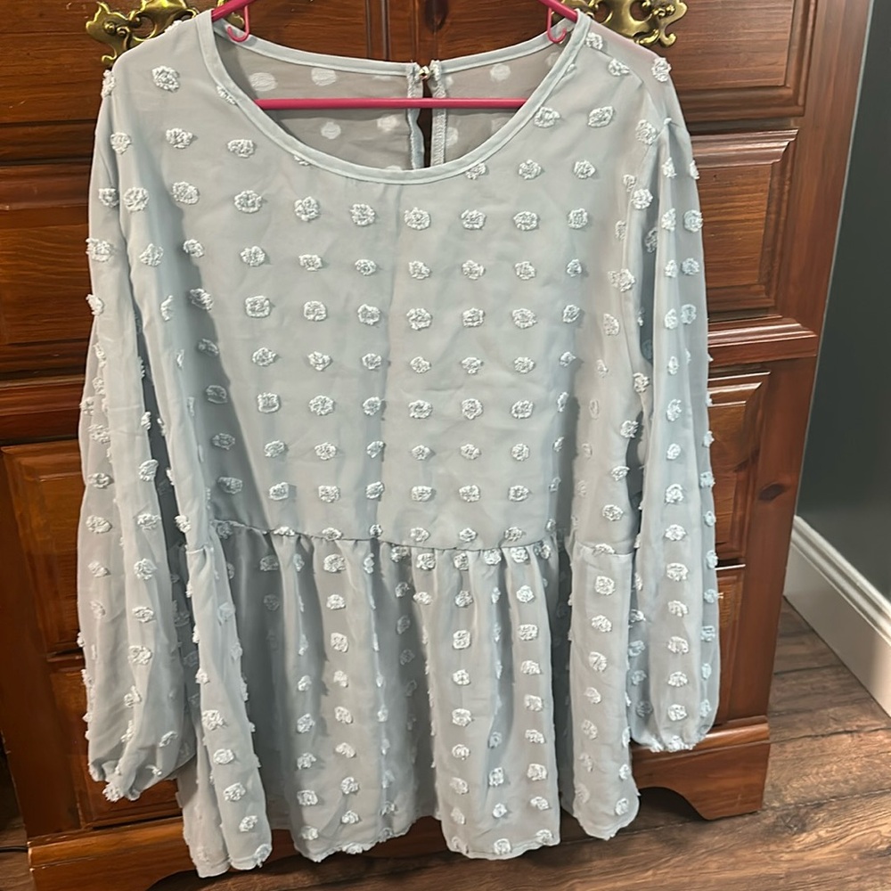 SHEIN curve 3xl light blue swiss dot blouse